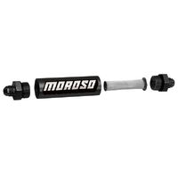 Moroso Fuel Filter Inline Mount Gasoline Aluminium Blue Anodized 3/8in. NPT Fittings 5 1/8in. Overall Length