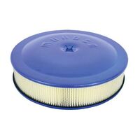 Moroso Air Filter Assembly 14in. Dia. Round Aluminium Blue 3in. Filter Dropped Base 5 1/8in. Inlet Each