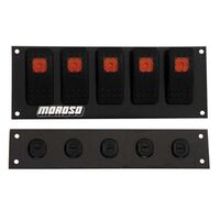 Moroso Switch Panel Aluminium Black 6.695in. Wide 2.488in. Tall Fused Lighted 5 Rocker Switches Each