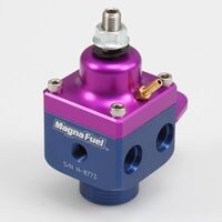 MagnaFuel Fuel Pressure Regulator Boost Reference Blue -10 AN Inlet Two -8 AN Outlets 4-12 psi Universal Each
