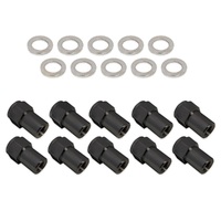 Outlaw Intensity wheel nuts 1/2" gloss black shank style with washer set of 10