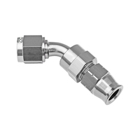 Proflow 1/2in. Tube 45 Degree To Female -08AN Hose End Tube Adaptor Silver PFE112-08S
