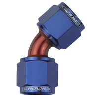 Proflow 45 Degree Female Flare Union Swivel Hose End -06AN, Blue/Red