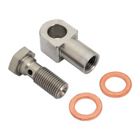 Proflow Stainless Steel Banjo 3/8'' Hole to 3/8"-24 UNF 45 Degree Seat For Bubble Flare Suits 3/16''Brake Line Stainless Bolt Copper Washers Kit