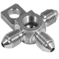 Proflow Stainless Steel Hose End Tee Block -03AN w/Mount Tab 1/8in. NPT Port
