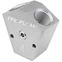Proflow Fuel Block Y-Type Billet Aluminium Red Anodised 1/2in. in. NPT Female Inlet 3/8 in. NPT Female Outlets 1/8in. NPT Gauge Port PFE451-10-08P