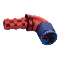 Proflow 90 Degree Fitting Hose End Full Flow 1/4in. Barb to Female -04AN Blue/Red PFE513-04
