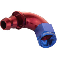 Proflow 120 Degree Fitting Hose End Full Flow Barb to Female -06AN Blue/Red PFE514-06