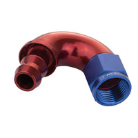 Proflow 150 Degree Fitting Hose End Full Flow Barb to Female -06AN Blue/Red PFE515-06