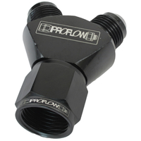 Proflow Y-Block -08AN Female Swivel To Dual -06AN Male, Black