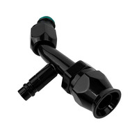 Proflow Hose End Air Conditioning 304 Stainless 45 Degree Female O-Ring Pilot -08AN W/Charge Port Black PFEAC102-08CPBK