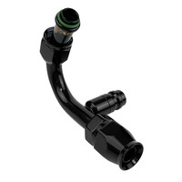 Proflow Hose End Air Conditioning 304 Stainless 135 Degree Female O-Ring Pilot -06AN W/Charge Port Black PFEAC105-06CPBK