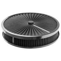Proflow Air Filter Assembly Flow Top Round Black 14in. x 2.5in. Suit 5-1/8in. Neck Recessed Base PFEAF-350063B