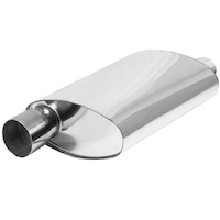 Proflow Muffler Oval 409 Stainless Steel Polished Flow Chamber 2-1/2in. Side Inlet To 2-1/2in. Side Outlet PFEEMS51504