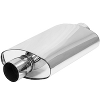 Proflow Muffler Oval 409 Stainless Steel Polished Flow Chamber 2-1/2in. Center Inlet To 2-1/2in. Center Outlet PFEEMS51516