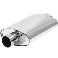 Proflow Muffler Oval 409 Stainless Steel Polished Flow Chamber 2-1/2in. Center Inlet To 2-1/2in. Center Outlet