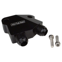 Proflow Oil Cooler Adapter, GM LS, Male -10AN, Billet Aluminium, Black Anodised, With Line Port