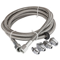 Proflow Oil / Fuel Gauge Stainless Braided Tubing Kit 6ft Fuel And Oil Gauge Fitting Kit 1/8 NPT Block Adapter 3AN Gauge Adapter  PFESSH3-6