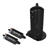 Proflow Fuel Surge Tank & Pump Kit Fabricated Aluminium 254mm x 108mm round 2.5L 2 x Proflow 044 style pumps and AN Fitting Kit Black Powder Coat PFES