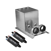 Proflow Fuel Surge Tank & Pump Kit Fabricated Aluminium Square 2 x 044 Proflow Pumps 200mm x 200mm x 180mm 5L AN Fitting Kit Polished PFEST11
