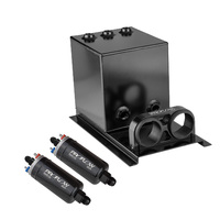 Proflow Fuel Surge Tank & Pump Kit Fabricated Aluminium Square 2 x 044 Proflow Pumps 200mm x 200mm x180mm 5L AN Fitting Kit Black Powder Coat PFEST11B