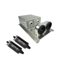Proflow Fuel Surge Tank & Pump Kit Fabricated Aluminium Square Slim 2 x 044 Proflow Pump 80mm x 200mm x 180mm 2.5L AN Fitting Kit Polished PFEST12