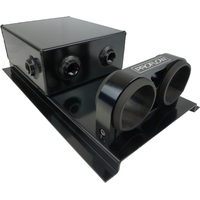 Proflow Fuel Surge Tank Fabricated Aluminium Square Slim 044 Pump Mounts 80mm x 200mm x180mm 2.5L AN Fitting Kit Black Powder Coat PFEST7BK
