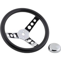 Proflow Classic 12 Inch Steering Wheel Holes Black Cushion Chrome/Black Grip Each PFESTW-12