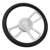 Proflow Billet 3 Slot Straight Spoke Steering Wheel 14'' Chrome/Black Leather Universal Fit Steering Wheel Adaptor Horn Button 2 inch Dish Kit