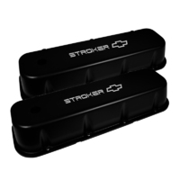 Proflow Valve Covers, Tall, Cast Aluminium, Black, Stroker Bowtie Logo, BB For Chevrolet, Pair