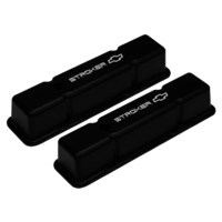 Proflow Valve Covers, Tall Cast Aluminium, Black, Stroker Bowtie Logo, SB For Chevrolet, Pair