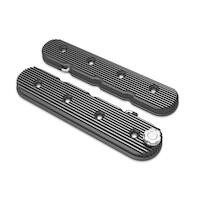 Proflow Valve Covers Tall Cast Aluminium LS For Chev For Holden Commodore Engines Vintage Series Finned Satin Black Machine Finns PFEVC-8580BK