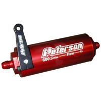 Peterson 600 Series Inline Fuel Filter -10 AN Male, 45 Micron Filter With Ball Valve, 5" X 2"