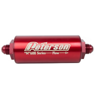 Peterson 600 Series Inline Petrol/Methanol Filter -6 AN Male, 60 Micron Filter, 4.5" X 2"