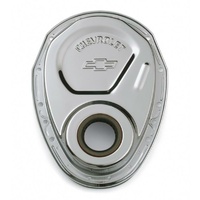 Proform Stamped Steel Timing Cover Chrome with Bowtie Logo Small Block Chev