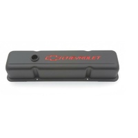 Proform Stamped Steel Tall Valve Covers Black SB Chev Red Logo & Bowtie