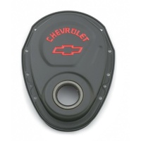 Proform Stamped Steel Timing Cover Black Crinkle Suit SB Chev Red Chevrolet Logo