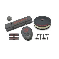 Proform Engine Dress-Up KitBlack Crinkle Suit SB Chev With Logo & Bowtie