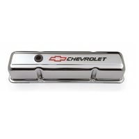 Proform Stamped Steel Tall Valve Covers With Baffle Chrome SB Chev Logo & Bowtie