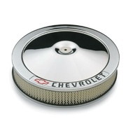 Proform Stamped Steel Air Cleaner Chrome 14" x 3" Recessed Base Chev Logo Bowtie