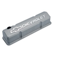 Proform Die-Cast Aluminium Slant Edge Valve Covers Gray SB Chev Logo & Bowtie
