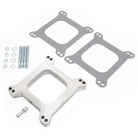 RPC 1" Aluminium Carburettor Spacer Kit Suit Holley & AFB 4bbl Carburettors with Open Center & 3/8" Vacuum Tube, Kit Includes 3" Stud Kit & Gaskets