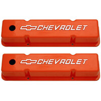 RPC Fabricated Orange Aluminium Tall Valve Cover for S/B Chev with Chev Logo RPCR7618