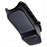RTS Oil Pan Sump Steel Black Finish Standard SB For Chev 2-Piece Rear main Passanger Side Dipstick