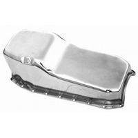 RTS Oil Pan Sump Steel Chrome Finish Standard SB For Chev 2-Piece Rear main Driver Side Dipstick
