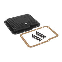 RTS Transmission Pan Stock Steel Finned Black Powdercoated Finned GM Powerglide