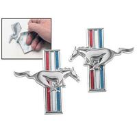 Scott Drake Classic Emblem Fender Chrome/Red/White/Blue Running Pony Logo for Ford Pair