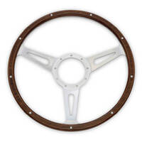Scott Drake Classic Steering Wheel Corso Feroce 3-Spoke Aluminum Natural Wood Grip 15 in. Diameter for Ford 9-Bolt Mount Each