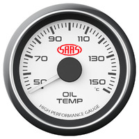 SAAS Oil Temp Gauge 50°-150° 52mm White Muscle Series SG-OT52W