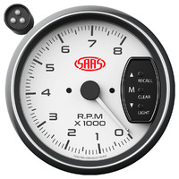 SAAS Tachometer 0-8K Shiftlite 3-3/4 White Muscle Series SG-TAC334W